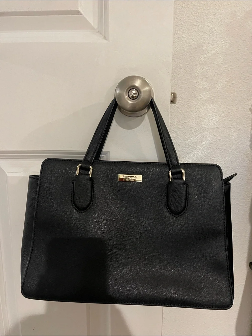 kate spade Black Structured Satchel with Gold Hardware